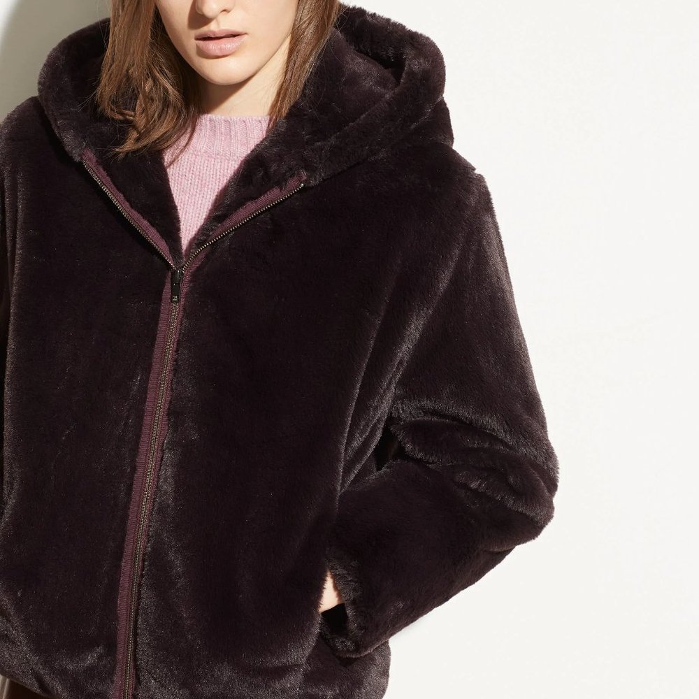 Vince Plush Zip Hooded Jacket